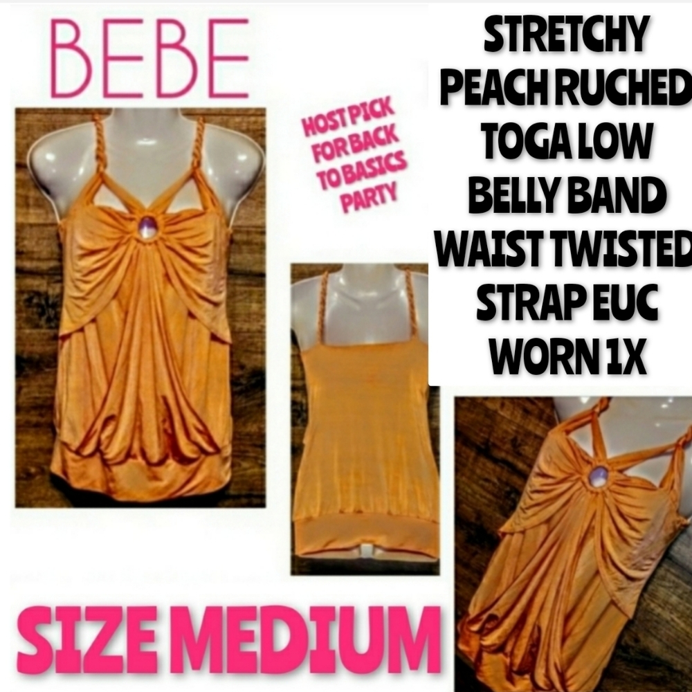 BEBE Top Size M Ruched Toga Twist Strap EUC